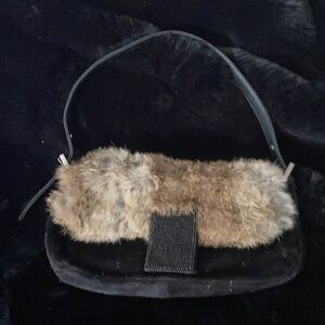 bebe Black and Brown Fur Mini Bag